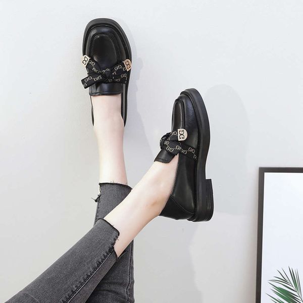 

Casual shoes 2021 new spring Lefu shoes women's bow fashion casual soft sole small leather college style thick heel 2H4G, Black