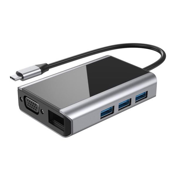 

9 in 1 type to usb 2.0 vga pd sd card audio port dock splitter for docking stations