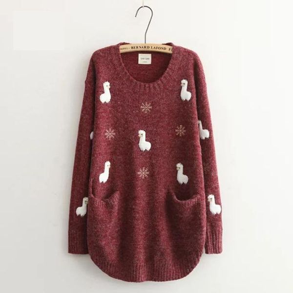 

alpaca patchwork sweater women pullover autumn winter clothes harajuku plus size loose sweaters knitted jumpers female women's, White;black