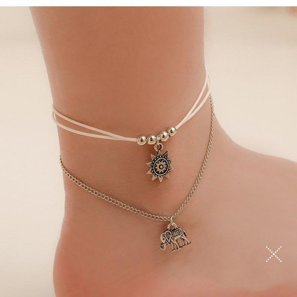 

anklets miuoxion wholesale retro fashion summer beach jewelry combination sun flower elephant anklet for women feature namour charm gift, Red;blue