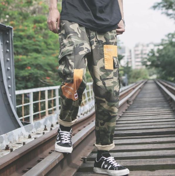 

camouflage personality fashion loose pants mens feet trousers pantalones hombre cargo straight harem for men pantalon men's, Black