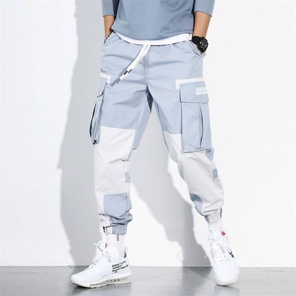 

men spring hip hop pants club singer stage costume trousers ribbons streetwear joggers sweatpants hombre 211110, Black