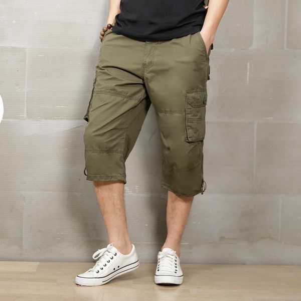 

summer casual shorts men cotton cargo with big pocket loose baggy hip hop bermuda military male clothing men's, White;black