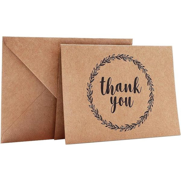 

greeting cards thank you notes with envelopes, blank inside kraft brown design, perfect for wedding, business, baby shower 120pcs