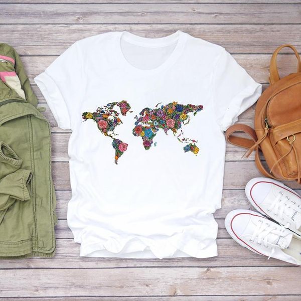 

world flower floral cute women t shirt 90s style casual print womens graphic ladies female tee, White