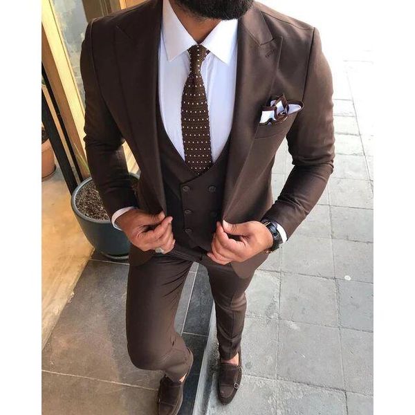 

men's suits & blazers 2021 brown mens slim fit groomsman one button double breasted vest tuxedo groom for men wedding blazer 3 pieces, White;black
