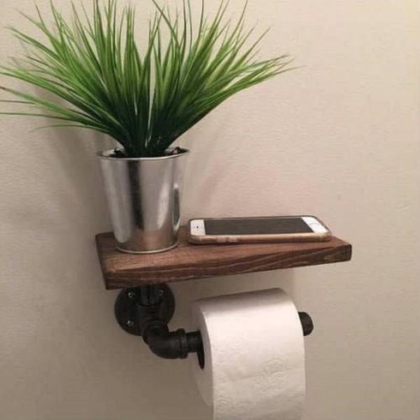 

toilet paper holders vintage retro holder handcraft tissue wall mount wood storage bathroom wc accessories hanging rack iron pipe shelf