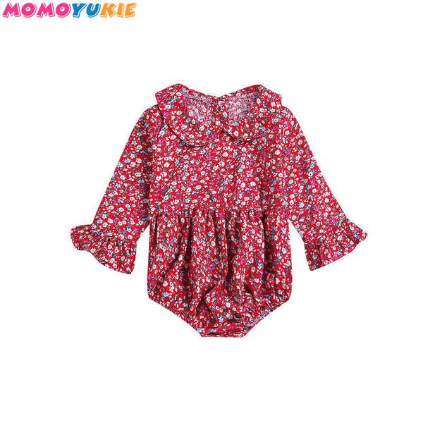 

cute floral printed romper baby girls clothes ruffles long sleeve jumpsuit romper toddler born outfits set 210713, Blue