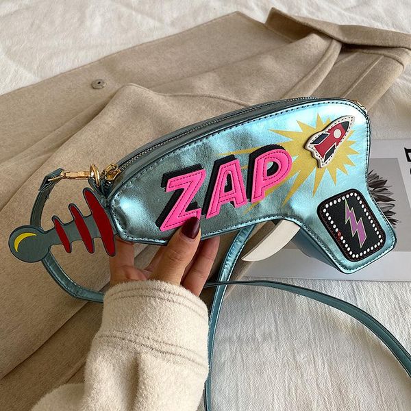 

shoulder bags qyahlybz fashion creative spoof fun letters reflective bright face pistol women messenger bag personality small