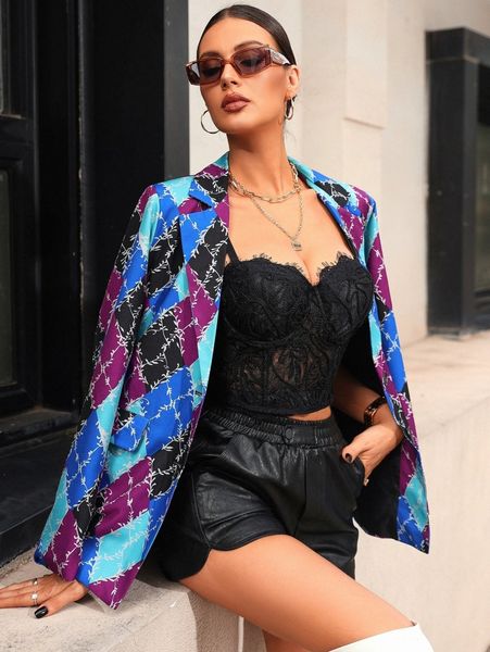 

random geo and plant print blazer w2la#, White;black