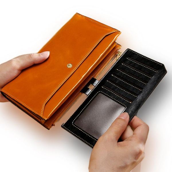 

wallets wallet for women / men long clutch multi card holder retro oil wax premium real leather purse, Red;black