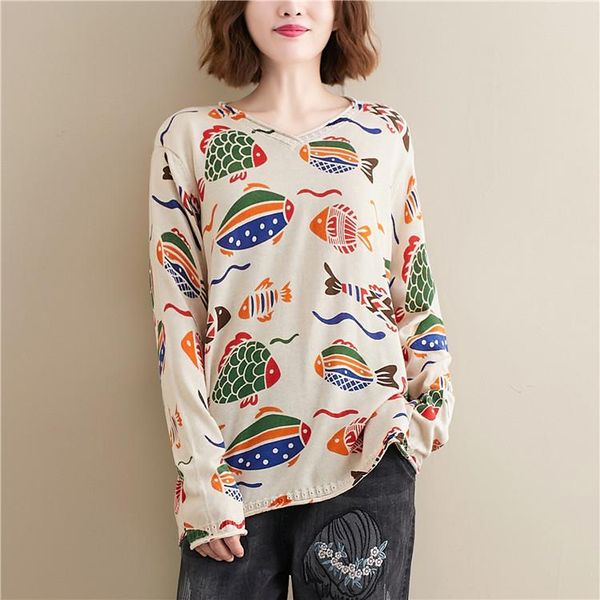 

women's sweaters lovely cartoon fish pattern loose pullovers female spring autumn v neck sweater knit woman long sleeved sweet kawaii p, White;black