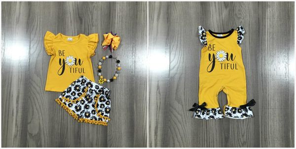 

clothing sets girlymax summer baby girls children clothes boutique set musatrd shorts romper beautiful pom-pom outfits cotton match accessor, White