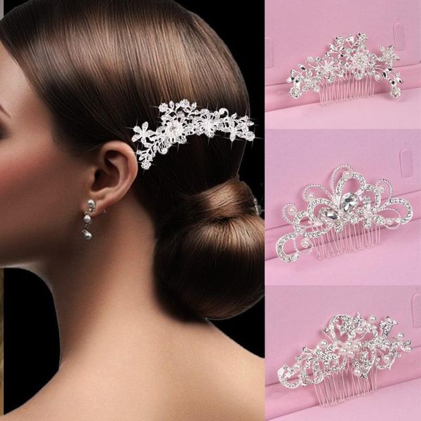 El yapımı rhinestones kristal tatlı su incileri çiçek düğün saç tarağı gelin başlık aksesuarları kadın saç tokaları takı klipleri barrette