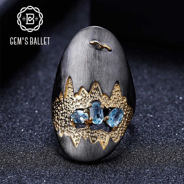 

gem's ballet natural swiss blue z gemstones finger ring 925 sterling silver handmade cave treasure rings for women bijoux cj191205, Slivery;golden