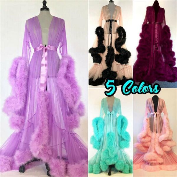 

pretty fur kimono dress women sleepwear babydoll lace lingerie bath robe nightwear, Black;red