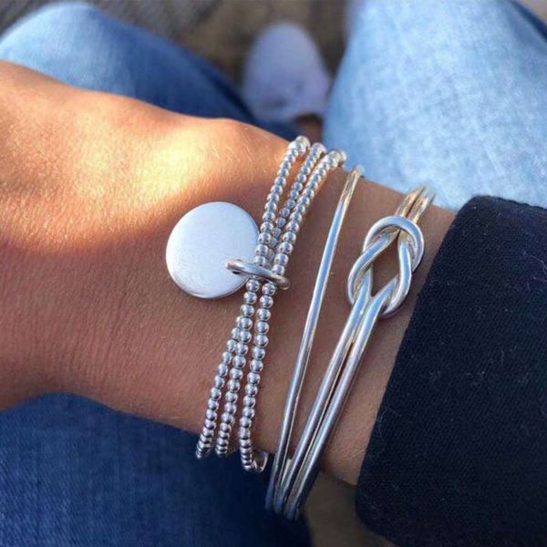 

hand catenary hip hop style simple personality multi-layer round brand bead fashion handpiece women's trendy bracelet, Golden;silver