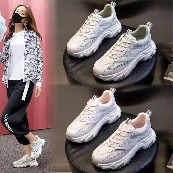

film bottom autumn daddy shoes women 2021 thick running leather women's leisure breathable sports, Black;white