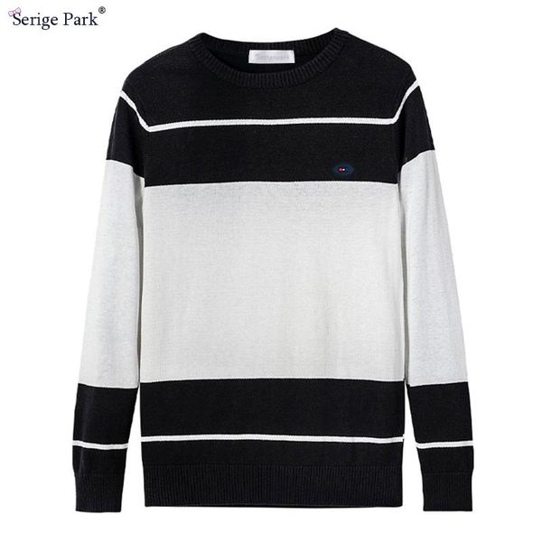 

men's sweaters 2021 sweater stripped man pullover for winter classical knitted round neck style cotton knitting, White;black