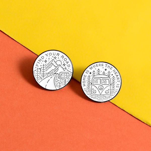 

pins, brooches where the heart is enamel pin custom adventure badge mountain brooch bag clothes lapel fashion outdoors jewelry gift friends, Gray