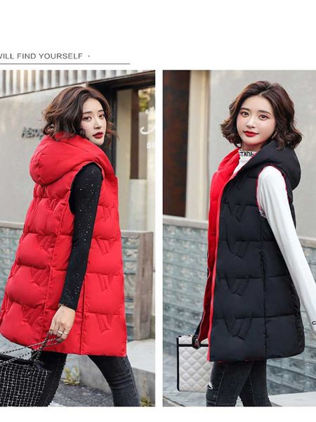 

women vest autumn winter padded double-sided plaid warm sleeveless casual slim hooded waistcoat jacket, Black;white
