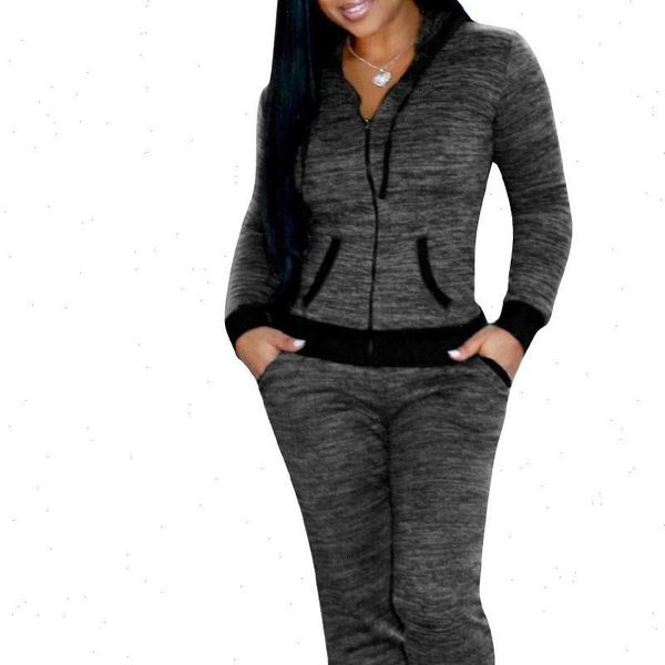 

2pcs casual sports lounge wear womens tracksuits sweatshirts hoodies pants set, Gray