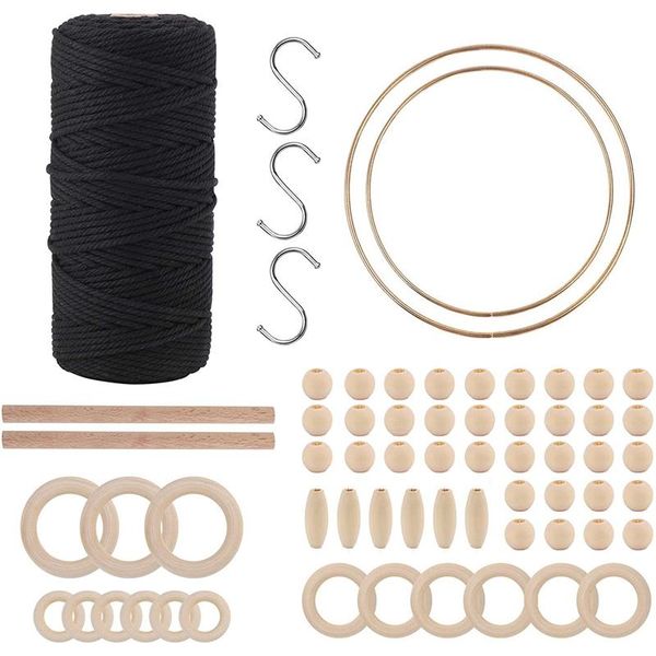 

decorative objects & figurines macrame kits for adults beginners,cotton cord,with bead,stick,metal ring,for wall plant hanger,homedecor