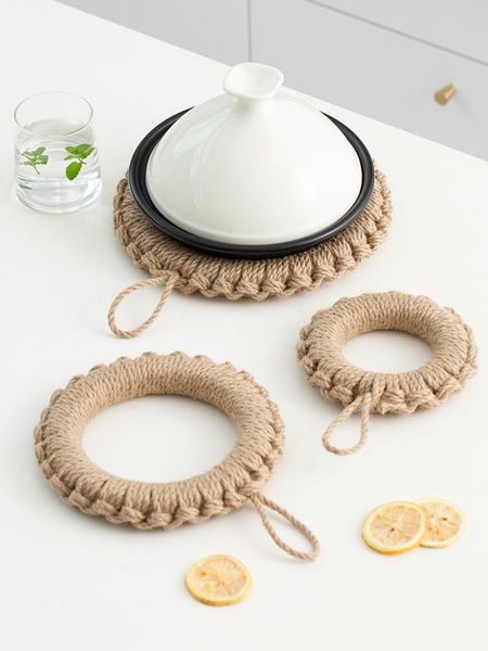 

mats & pads japan style handmade jute woven heat-resistant pot mat non-slip dining placemat heat insulation gloves kitchen supplies