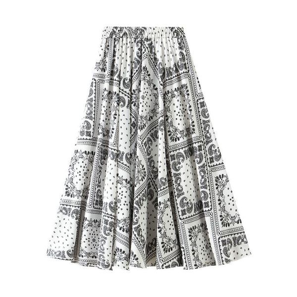 

skirts vintage print chiffon skirt women 2021 summer arrival high waist a-line long womens, Black