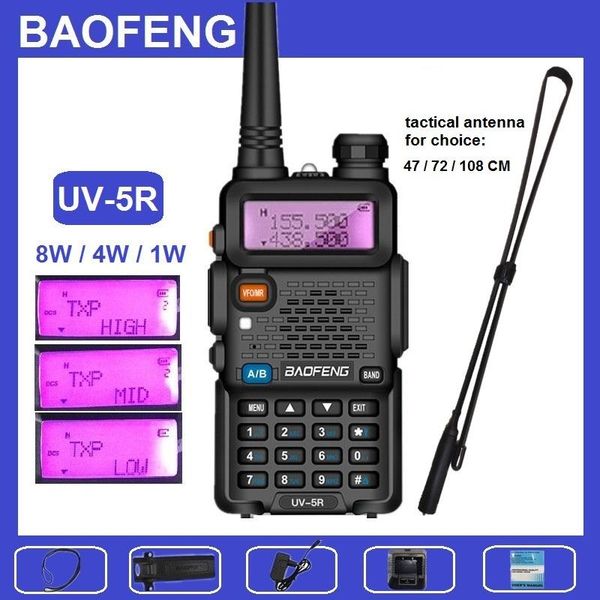 Walkie Talkie Baofeng UV-5R 8W Portable CB Radio VHF UHF Dual Band Procomiver 8watts мощный UV5R Двухчастотный FM-передатчик