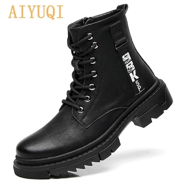 

aiyuqi martin boots women british style autumn fashion men tooling boots genuine leather trend men's short boots 211106, Black