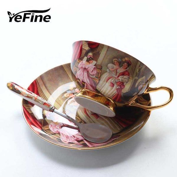 YeFine Tazze da tè e piattini avanzati in ceramica smaltata di alta qualità per caffè in porcellana ossea, set di regali di lusso
