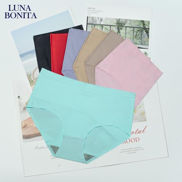 

women's panties for ice silk mid waist thin nylon lingerie panty crotch cotton underpants solid color underwear, Black;pink