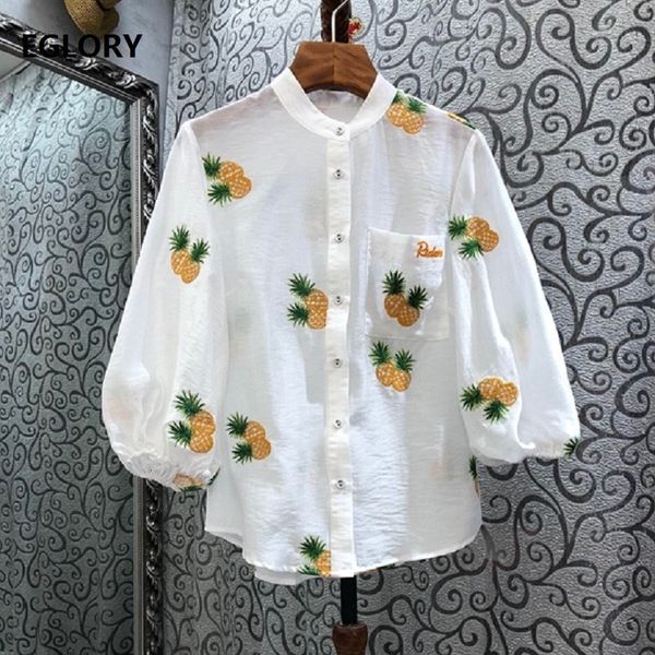 

skirts new arrival blouse shirt spring summer style women sweet fruit prints chest pocket deco casual cotton linen shirts white, Black