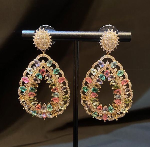 

dangle & chandelier luxury color zircon drop earrings exaggerated court evening party dinner show women luxurious ear jewelry, Silver