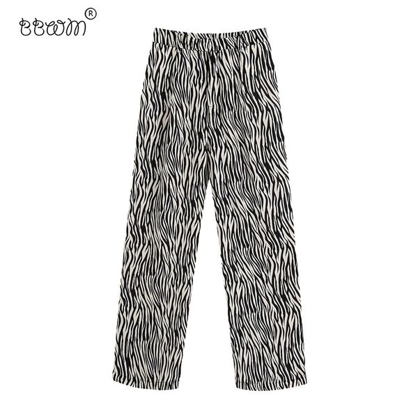 

women chic zebra pattern print straight pants vintage female high waist zipper fly ankle trousers pantalones mujer 210520, Black;white