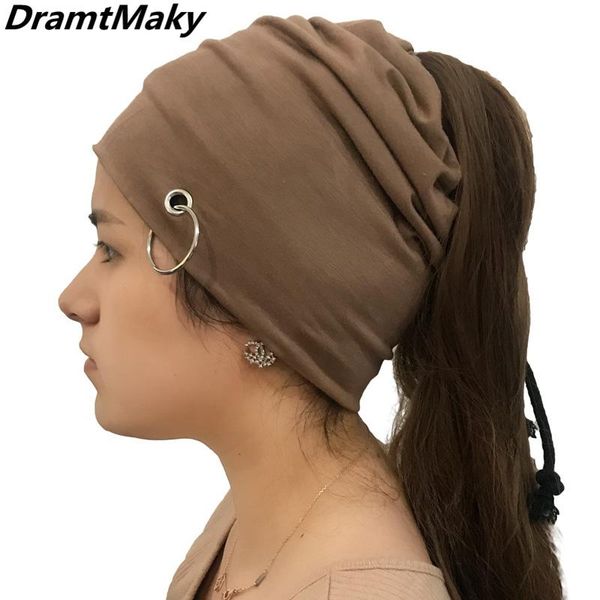 

fashion women's girl stretch knit hat messy bun beanies holey warm winter hats trendy autumn beanie/skull caps, Blue;gray