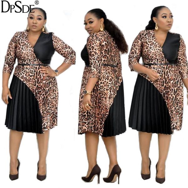 

casual dresses dpsde patchwork leopard grain women bodycon dress autumn full sleeves v neck 2021 streetwear with belt, Black;gray