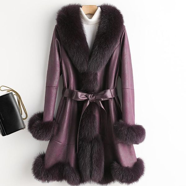 

women's fur & faux 2021 genuine coat women winter real collar long coats female and leather outwear plus size, Black