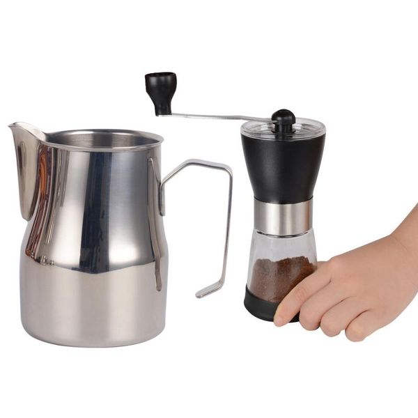 

manual coffee grinders grinder, ceramic & stainless steel 550ml milk frothing pitcher jug mugs garland cup