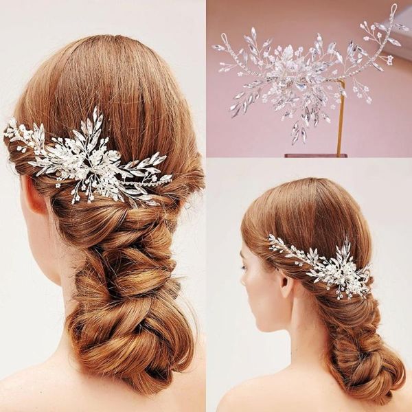Luxo Handmade Rhinestone Hair Combs Crystal Pearls Floral Wedding Acessórios Mulheres Cabelas Cabelas CLIPS PARA BRIDA BARRETITES