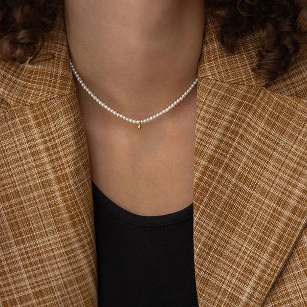 

designs kpop elegant big white imitation pearl beads choker clavicle chain necklace for women wedding jewelry collar neck chain, Golden;silver