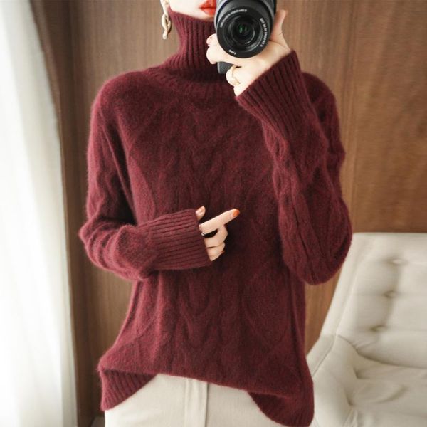

women's sweaters lafarvie autumn winter turtleneck knitted wool sweater women thick loose warm female pullover jumper clothe oversizd, White;black