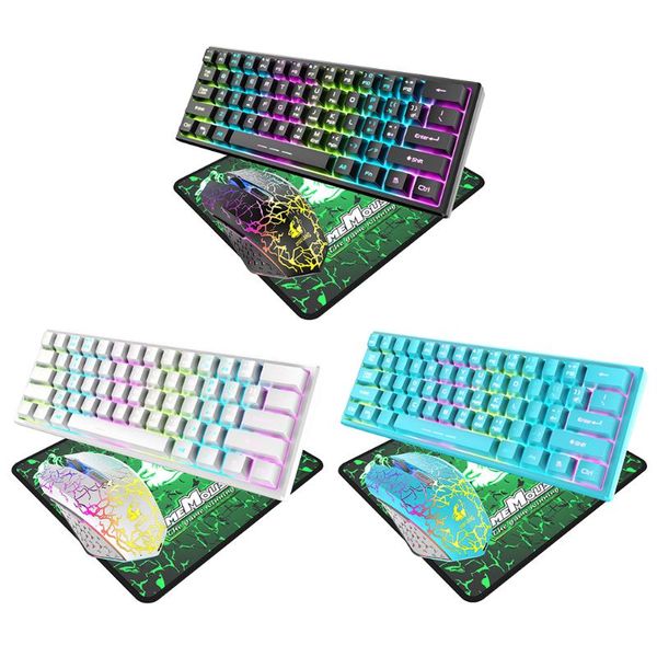 

keyboard mouse combos gaming 2.4ghz wireless kit 61 keycaps with 7-color rainbow backlight gamer ergonomic mause + pad