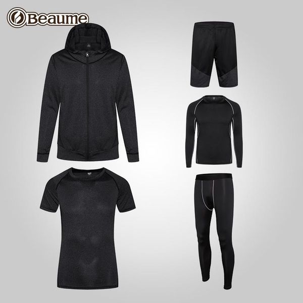 

beaume men's five piece training suit yoga running gym clothing, White;black