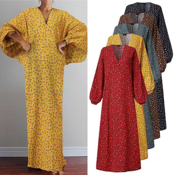

casual dresses holiday dress floral printed sundress deep v neck vestidos 2021 vonda bohemian long maxi for women vintage, Black;gray