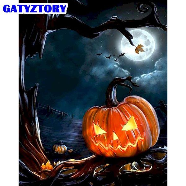 

paintings gatyztory pumpkin lantern in midnight painting by numbers kits for adults diy framed on canvas paint home decor art
