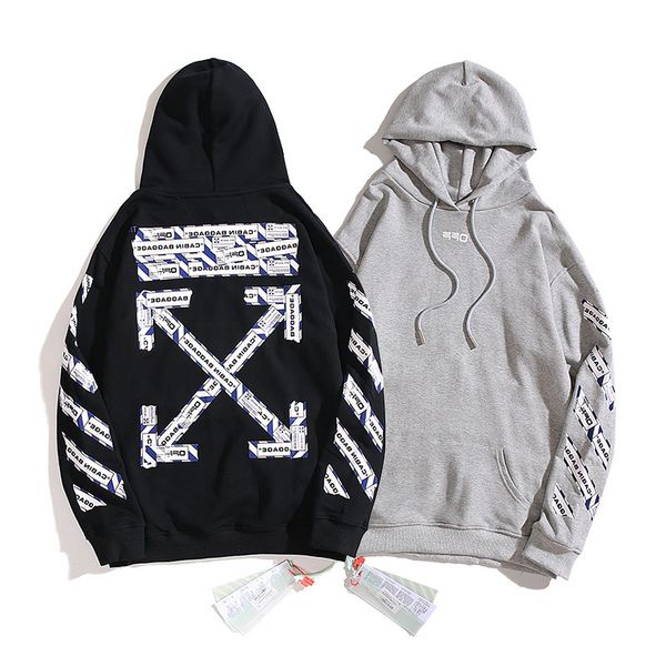 

off chaopai winter autumn and prohibition slogan arrow pattern hooded sweater for men women, Black