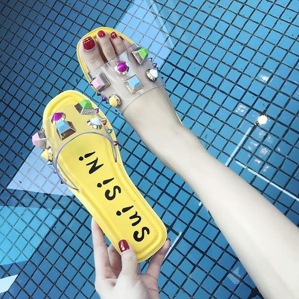 

slippers summer women sandals shoes cute soft breathable transparent peep toe beach flip flops clear outdoor flat, Black