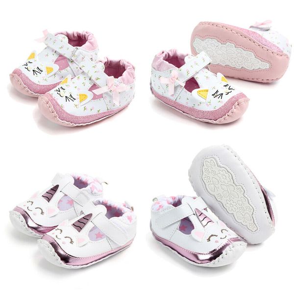 

cute newborn infant baby girl cartoon unicorn flower baby shoes soft sole crib first walkers for 0-18m, White
